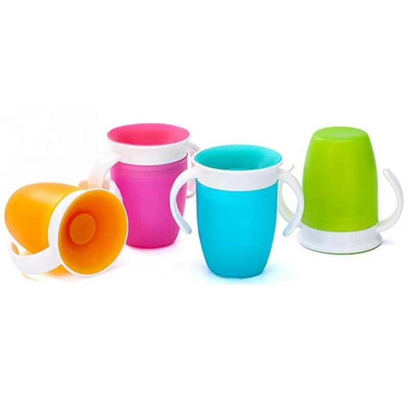 360 Degrees Can Be Rotated Baby Learning Drinking Cup With Double Handle Flip lid Leakproof Infants Water Cups Bottle