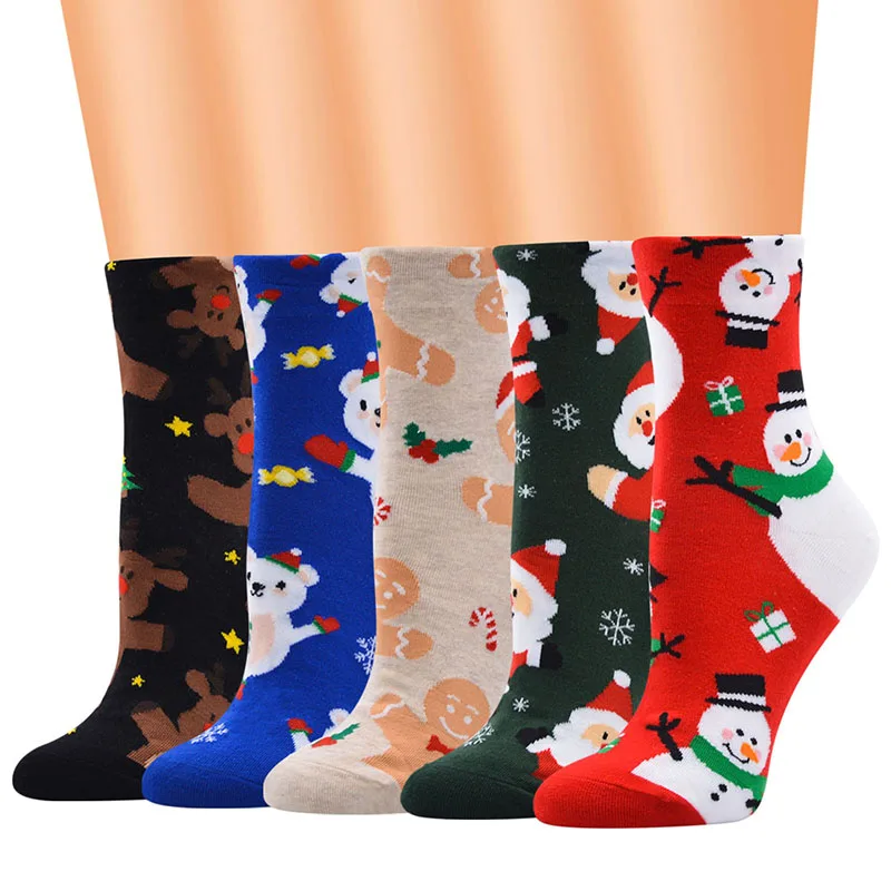 

LKWDer 6 Pairs New Christmas Socks Series Cartoon Socks Women Cotton Middle Tube Socks Women Snowman Cotton Winter Warm Socks