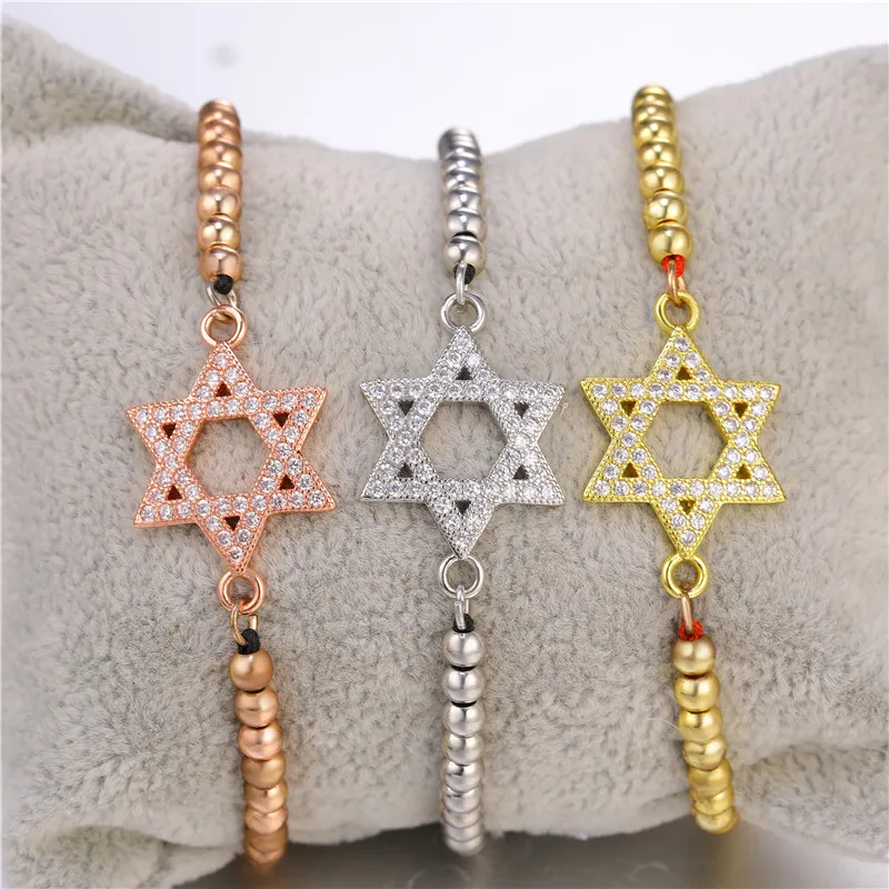 DIY Craft Jewelry Charm Bracelets Micro Pave Zircon Star Of David Bracelets For Women Girls Adjustable Chain Judaism Bracelets