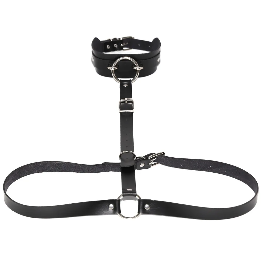 Gothic Leather Harness Belt Women Bdsm Collar With Harness Punk Restraints Body Belts Female Waist belt Garter Shoulder Straps