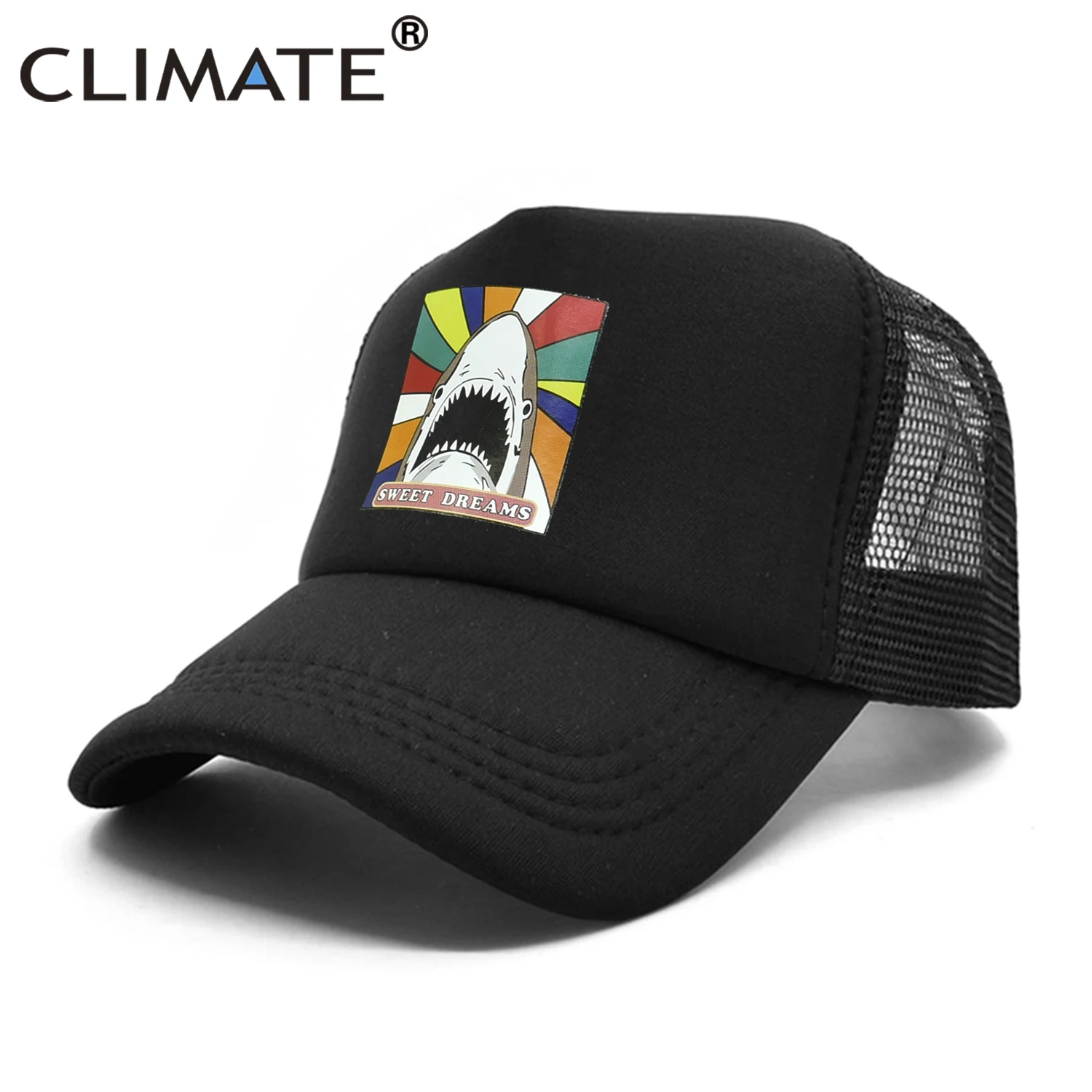 CLIMATE Shark Seaside Trucker Caps Hat Shark Hunt Surfing Men Caps Hip Hop Cool Summer Mesh Baseball Cap Hat for Men Women