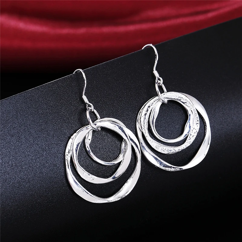 DOTEFFIL 925 Sterling Silver Three Circle Drop Earring For Women Lady Wedding Engagement Party Fashion Jewelry