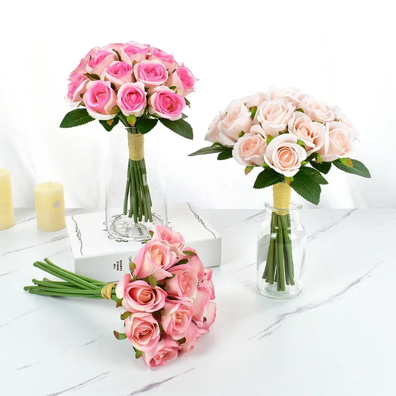 

18pcs/lots Artificial Flowers Rose Bouquet Silk Rose Flower for Home Party Decoration Fake Flowers Wedding Christmas Flowers