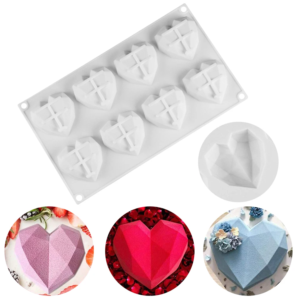 

8 Cavity Heart Shape Silicone Cake Mold Valentine's Day Baking Cake Mold Chocolate Mousse Dessert Pastry Bread Mould Bakeware