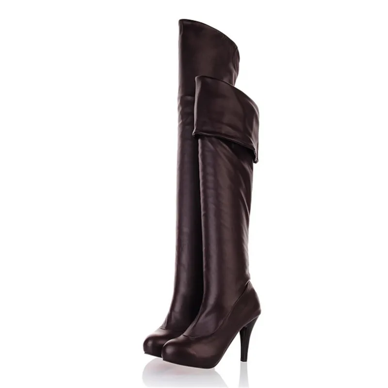 Sexy Spuer High Heel Over The Knee Boots Women Platform Stretch Boots Zipper Autumn Winter Fashion Women Shoes Black White