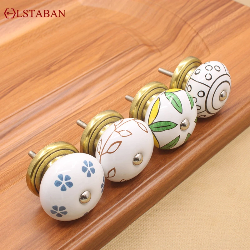 Chinese Style Garden Drawer Wardrobe Shoe Cabinet Wine Cupboard Zinc Alloy Single Hole Mediterranean Ceramic Art Handle