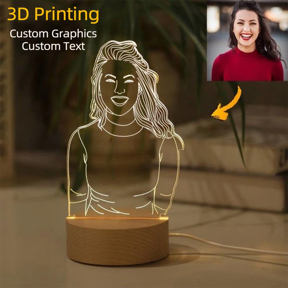 Luz de noche 3D personalizada con USB, lámpara acrílica con Base de madera, regalo de fiesta de cumpleaños del Día de la madre para niña y amiga,