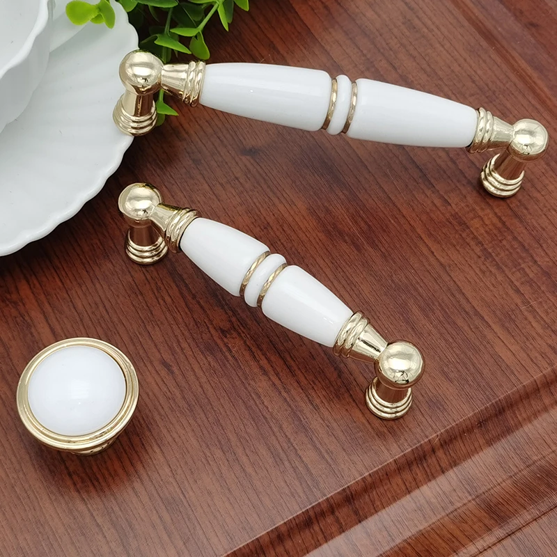 

European Style Golden Ceramic Drawer Furniture Handle Wardrobe Cupboard Dressing Table Cupboard Bookcase Hardware Knob