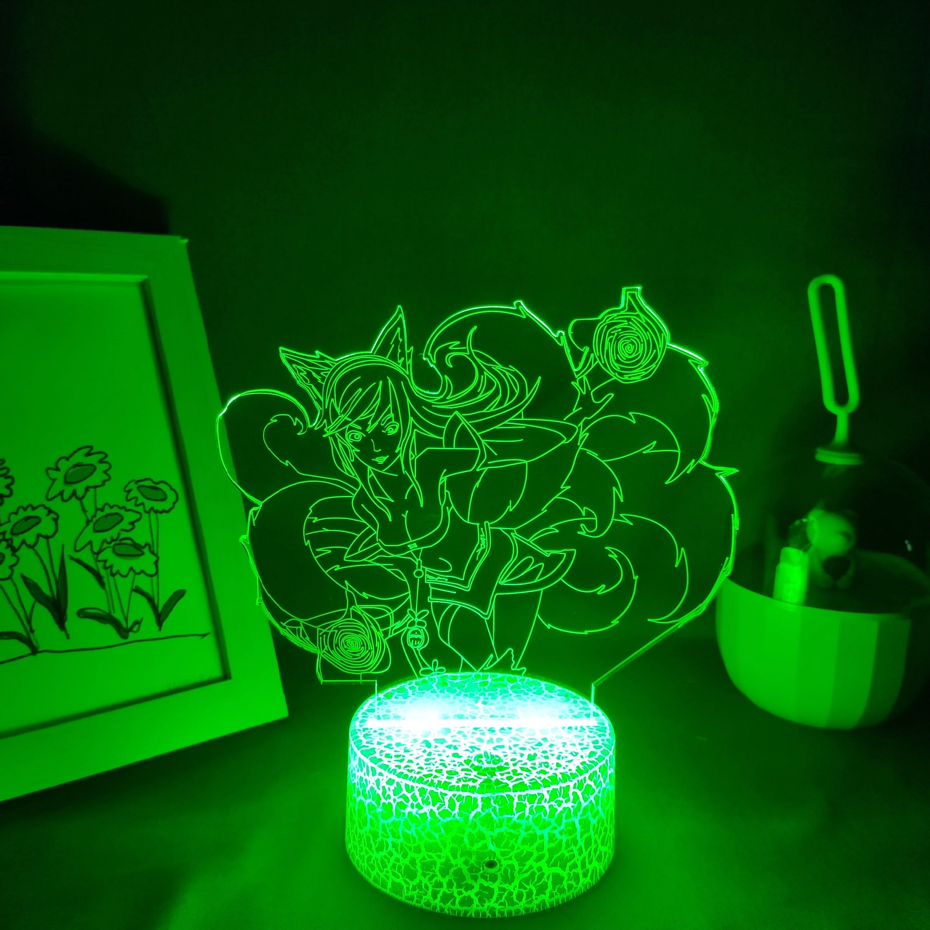 LOL League of Legends Game Figure Ahri The Nine Tailed Fox Lamps 3D Led RGB Neon Night Lights, decoración colorida para mesa de sala de estar