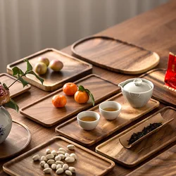 Amgo Wood Tea Tray Acacia Rectangle Coffee Serving Plate Wooden Fruit Snacks Saucer Dish Dessert Planter Holder Home Hotel