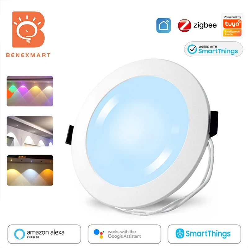 Benexmart Zigbee 3.0 LED Downlight Tuya SmartThings kontrola aplikacji RGBCW inteligentna okrągła lampa sufitowa 2.5 3.5 cala Alexa Google Home