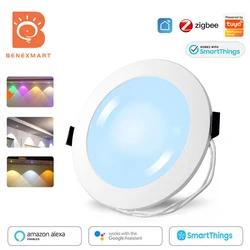 Benexmart Zigbee 3.0 LED Downlight Tuya SmartThings kontrola aplikacji RGBCW inteligentna okrągła lampa sufitowa 2.5 3.5 cala Alexa Google Home