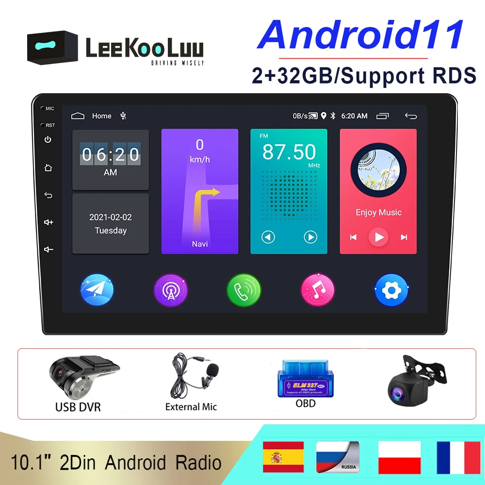 

LeeKooLuu Android Car Radio 2Din Autoradio GPS Navi Multimedia Player WIFI Mirrorlink for Toyota Volkswagen Hyundai Kia Ford