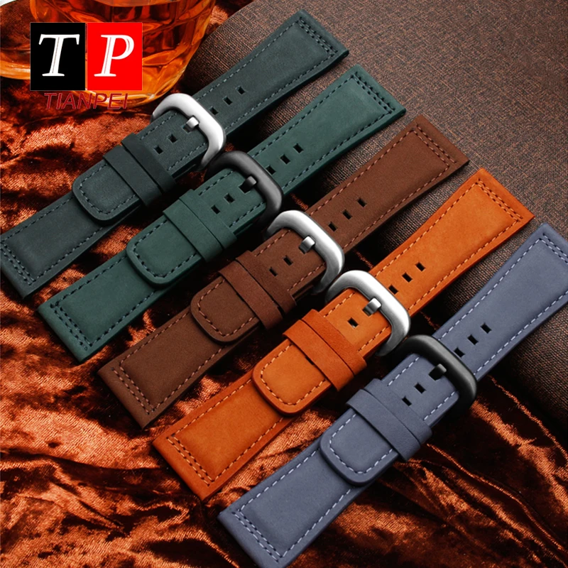 Genuine leather watch band Sevenfriday watch strap Frosted men‘s  blackish green bracelet Retro cowhide watch accessories 28mm