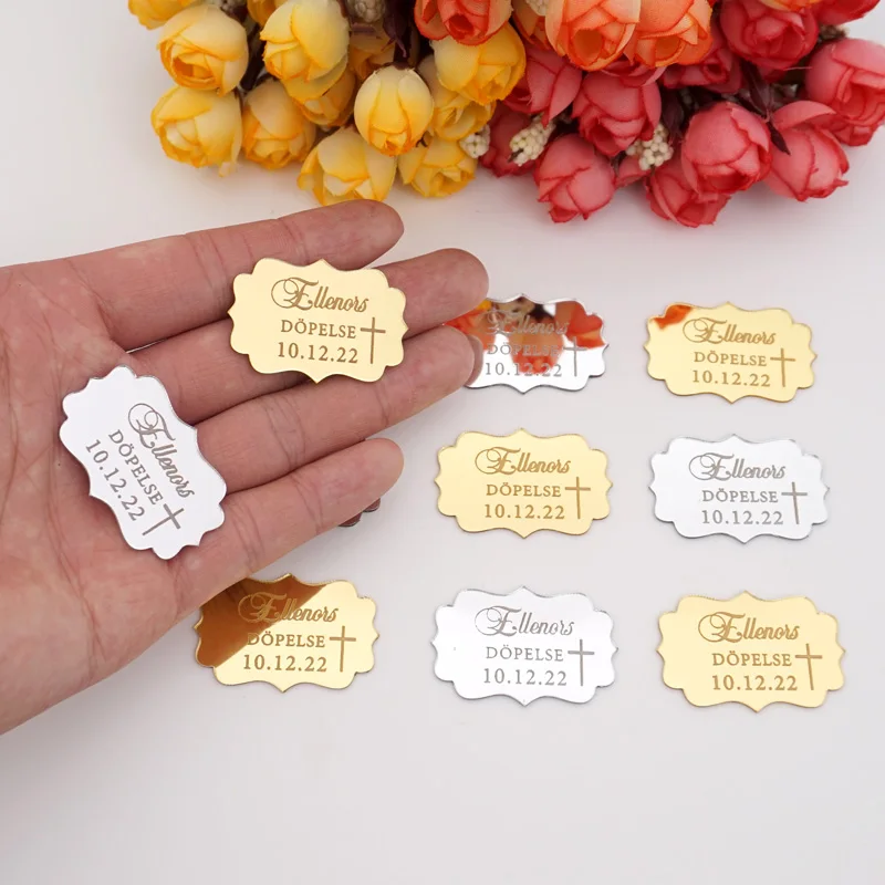 

50pcs Small Name Mirror Wedding Decor Acrylic Favor Custom Personalized Babyshower Birthday Party Guest Decoration Gift