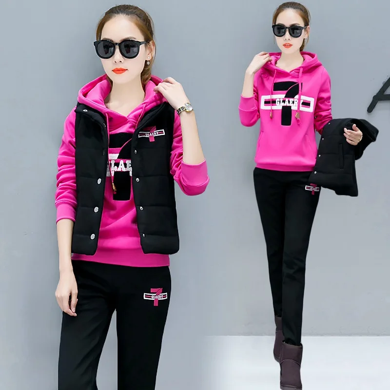 Autumn and winter new Fashion women suit women\'s tracksuits casual set with a hood fleece sweatshirt three pieces set