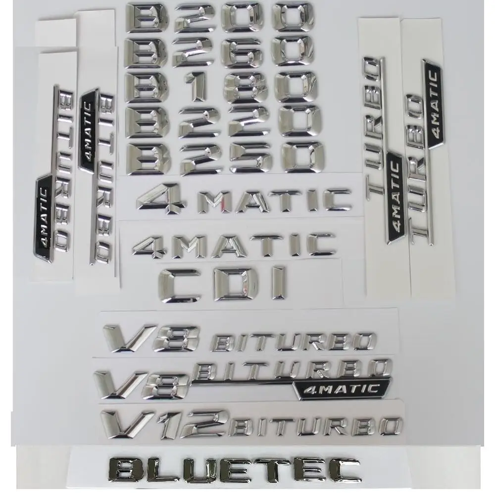 3D Chrome Silver Letters For Mercedes Benz W246 B150 B160 B180 B200 B220 B230 B250 B260 B280 AMG CDI CGI BLUETEC 4MATIC Emblems