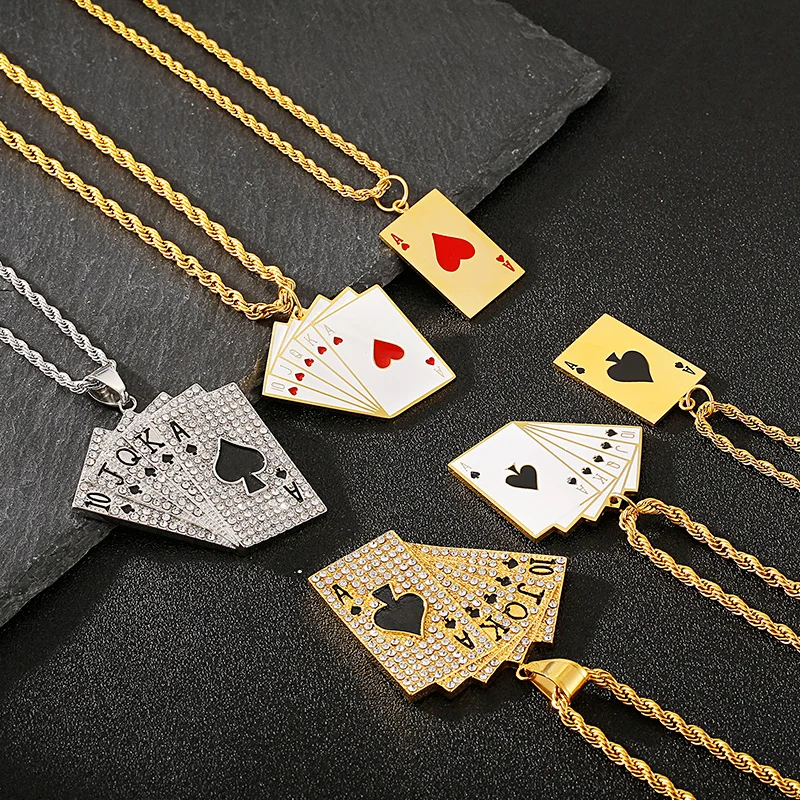 Kalen Stainless Steel Lucky Ace Of Spades Necklace for Men Rock Poker Pendant For Male Casino Fortune Playing Cards Jewelry Gift
