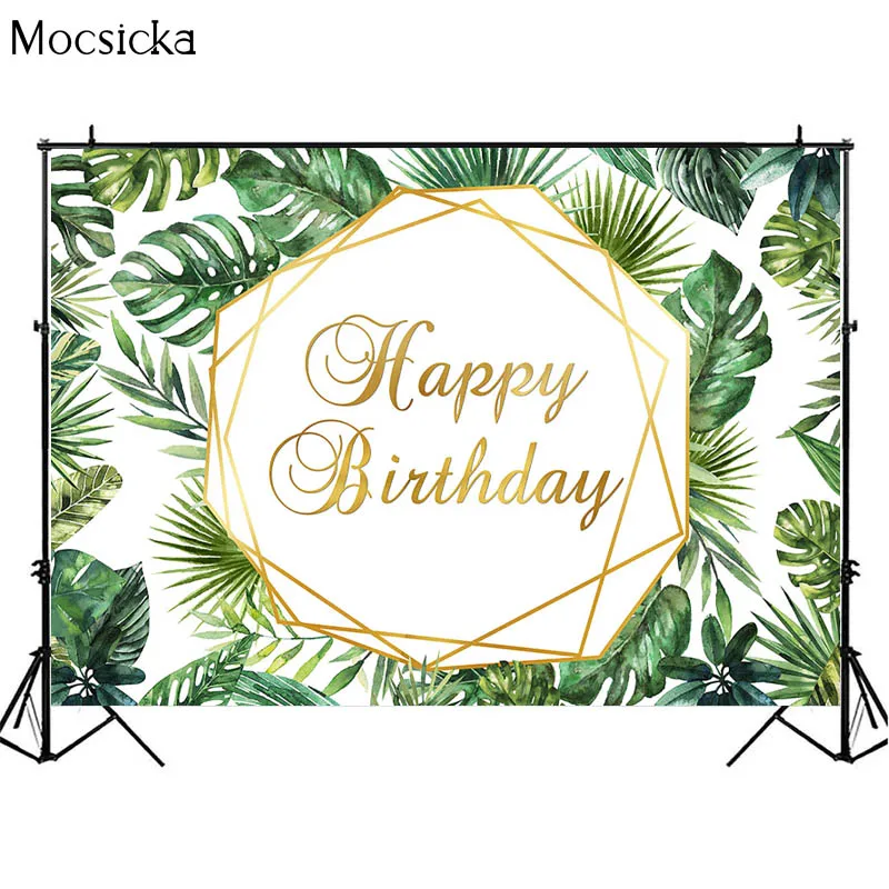 Mocsicka Tropical Palm Leaf Birthday Party Backdrop Jungle Green Leaves Decorative Wallpaper Photo Studio Photography Background