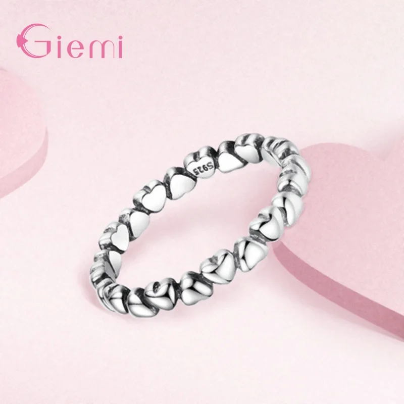 Genuine 925 Sterling Silver Stackable Ring Heart Finger Rings For Women Wedding Anniversary Trend Jewelry Anel Dropshipping