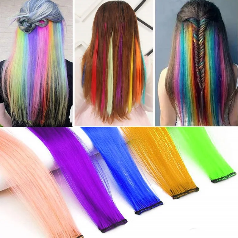 SHANGZI Colorants Hair Extension Clip Synthetic Natural Hair Extensions false Long Straight Hairpieces Clip-on hair 2021