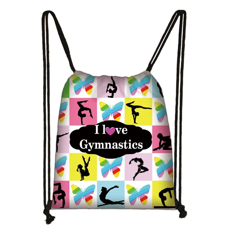 Watercolor Gymnastics Art Print Backpack Women Drawstring Bags Girls Daypack Gymnast Storage Bag for Travel Shoes Holder Gift