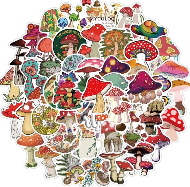 10/30/50pcs  Cute Cartoon Mushrooms Graffiti Waterproof Skateboard Travel Suitcase Phone Laptop Luggage Stickers Diy Kids Girl