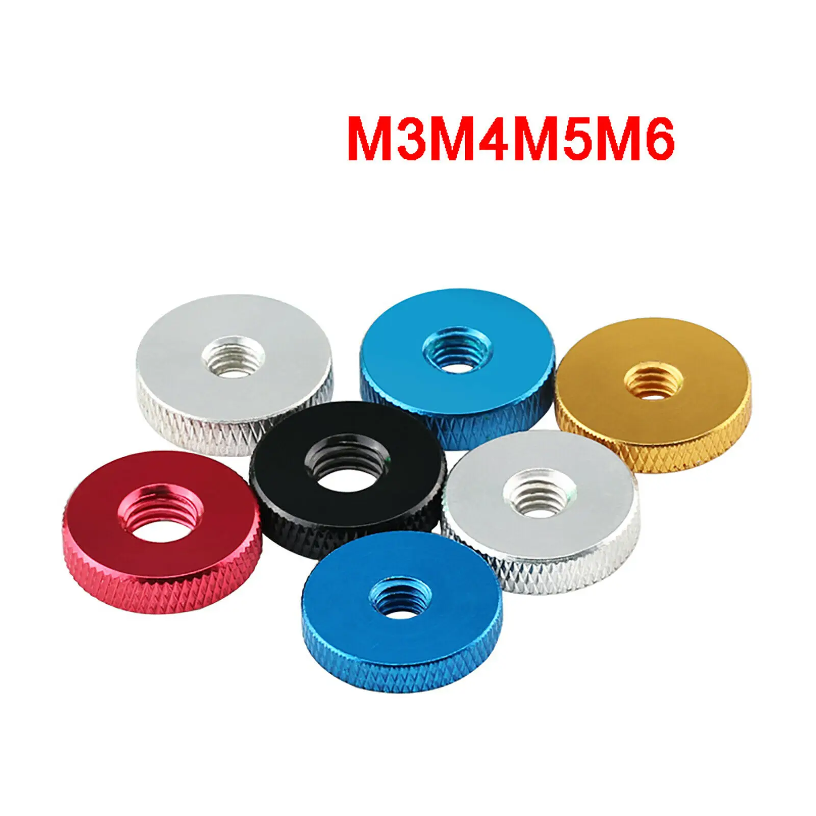 Aluminium Alloy Flat Nut M3 M4 M5 M6 Through Hole Knurled Thumb Nuts Hand Grip Knobs Thin Nut Purple/Blue/Black/Red/Golden