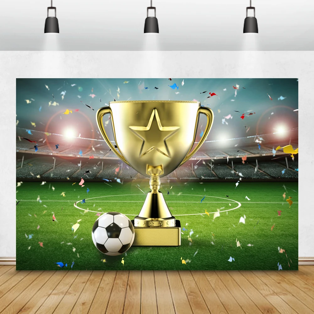 Laeacco Football Field Playground Trophy Cup Baby Birthday Photography Backdrops Customized Photographic Backgrounds Photophone