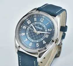 Parnis 40MM Sapphire Men's Automatic Watch  Miyota 8215 Movement Peacock Blue Leather Strap Date Window New Arrival