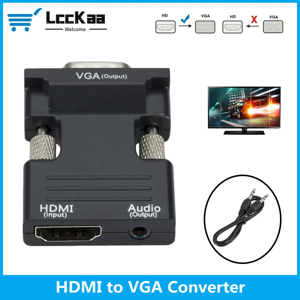 Convertisseur femelle-VGA mâle compatible HDMI, adaptateur de câble Audio 3.5mm, sortie vidéo HD 1080P pour PC portable, moniteur de télévision, projecteur