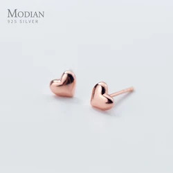 Modian Genuine 925 Sterling Silver Tiny Cute Hearts Lovely Stud Earring for Women Girl Gift Rose Gold Color Fashion Jewelry