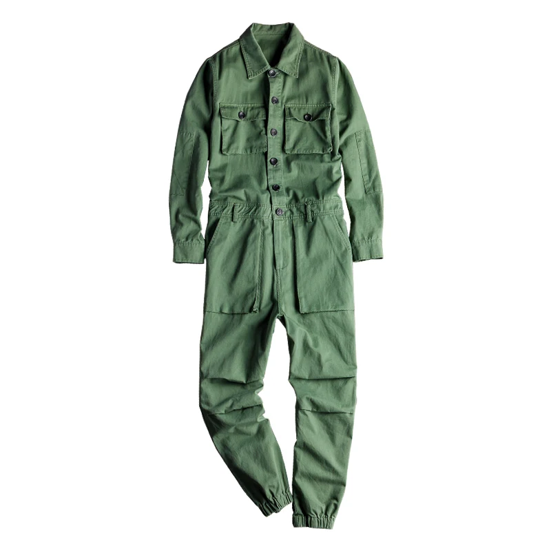 Men\'s long sleeve pockets cargo joggers jumpsuits Casual overalls coveralls Costume pants Black Army green Khaki