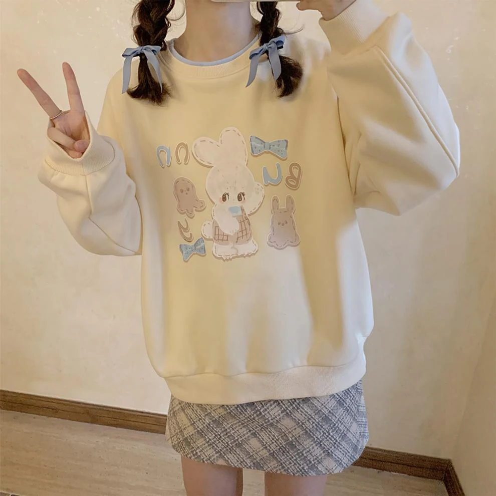 Cute cartoon sweatshirt Winter New Korean Harajuku Japanese Anime Casual Punk Style Women Loose Kawaii Sweater толстовка женская