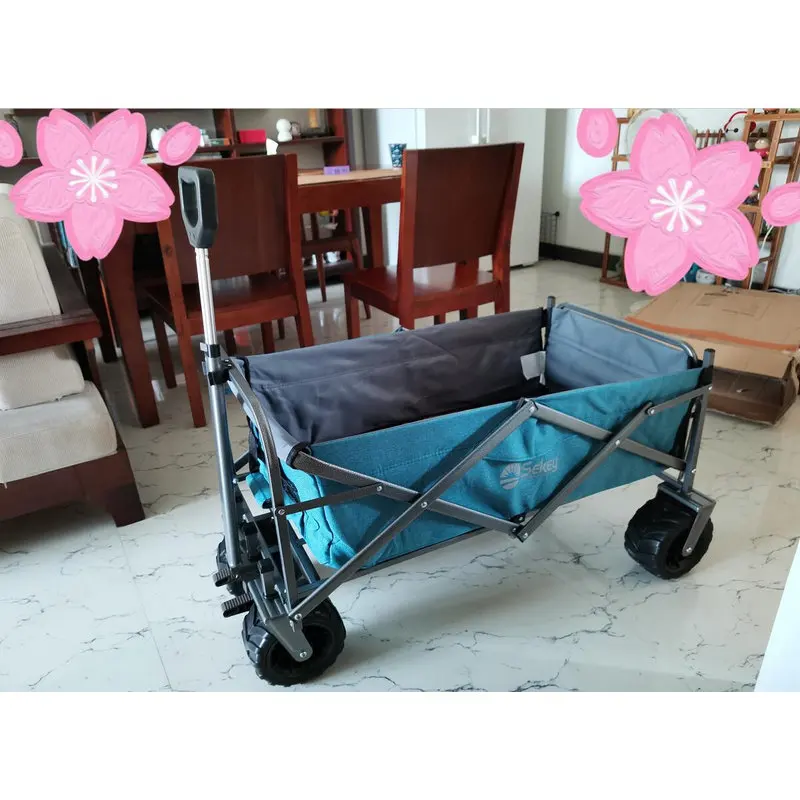 Outdoor Utility Picnic Camping Cart, Portable Shopping Wagon, Folding Four-Wheel Beach Grocery Trailer