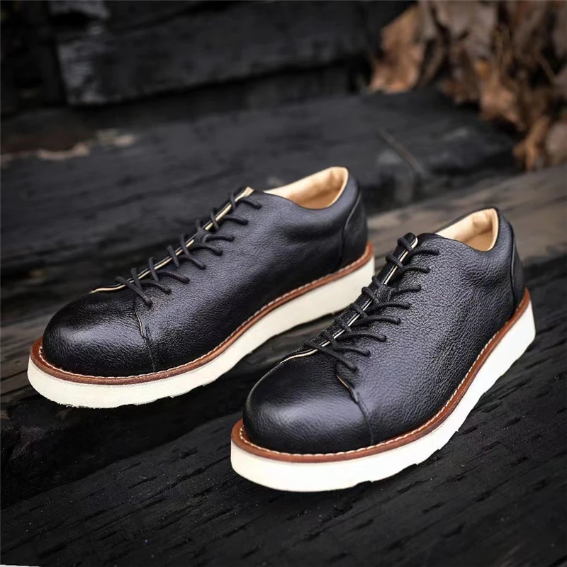 Goodyear Handmade Top Quality Men Casual Shoes Vintage British Cow Leather Dress Ankle Boots Tooling Loafers Lace-up Breathable