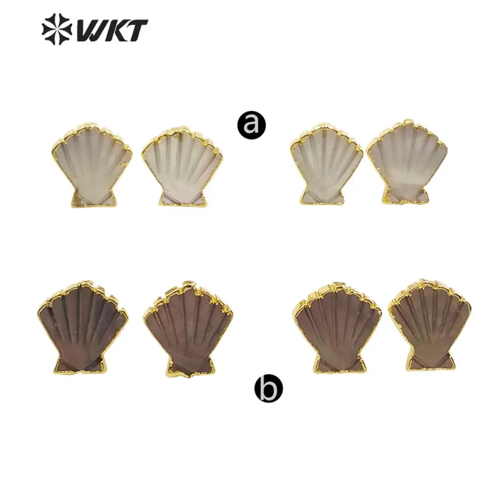 WT-E603 2020 Newest Natural Shell Studs With Gold Plated Sector Shape Simple Style Elegant Ladies Earrings Exclusive Design