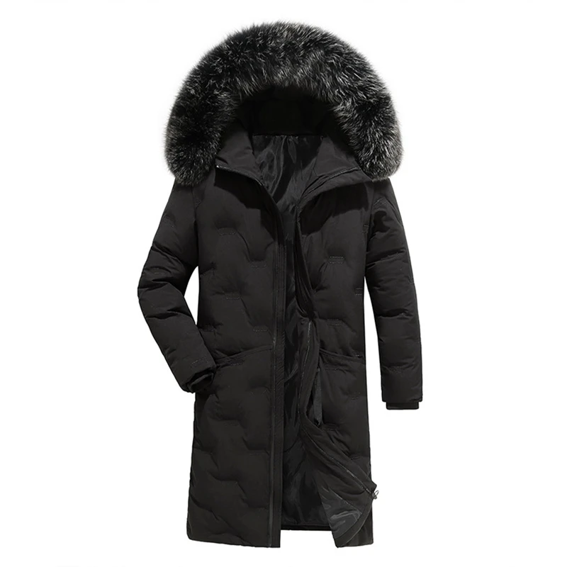 Winter männer Gestickte jacke Männer Feste Jacke Neue Ankunft Dicke Warme Mantel Lange Mit Kapuze Jacke Pelz Kragen Winddicht Padded Parka