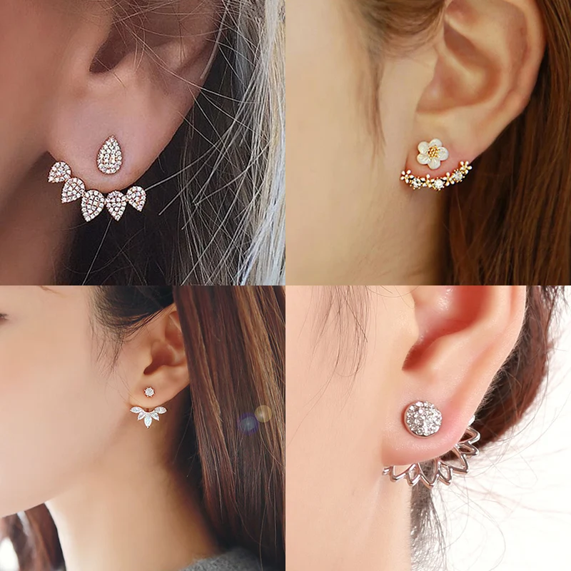 Trendy Crystal Small Stud Earring For Women Korean Daisy Leaves Girls Sweet Earring Fashion Jewelry Accessories