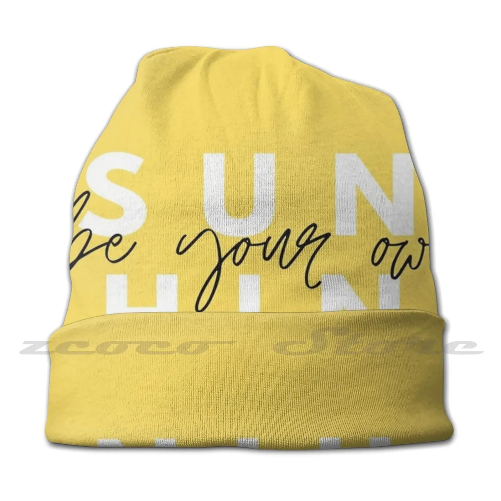 Yellow Be Your Own Sunshine Knit Hat Elastic Soft Personalized Pattern Present Cap Yellow Be Your Own Sunshine Be Happy Smile