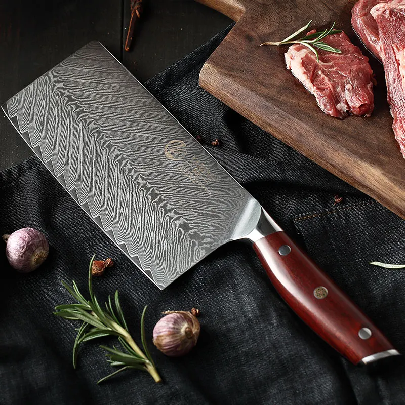 

YARENH 7 Inch Chinese Style Kitchen Knife 67 Layers Damascus Stainless Steel Pro Cleaver Chef Cooking Knife With Rosewood Handle