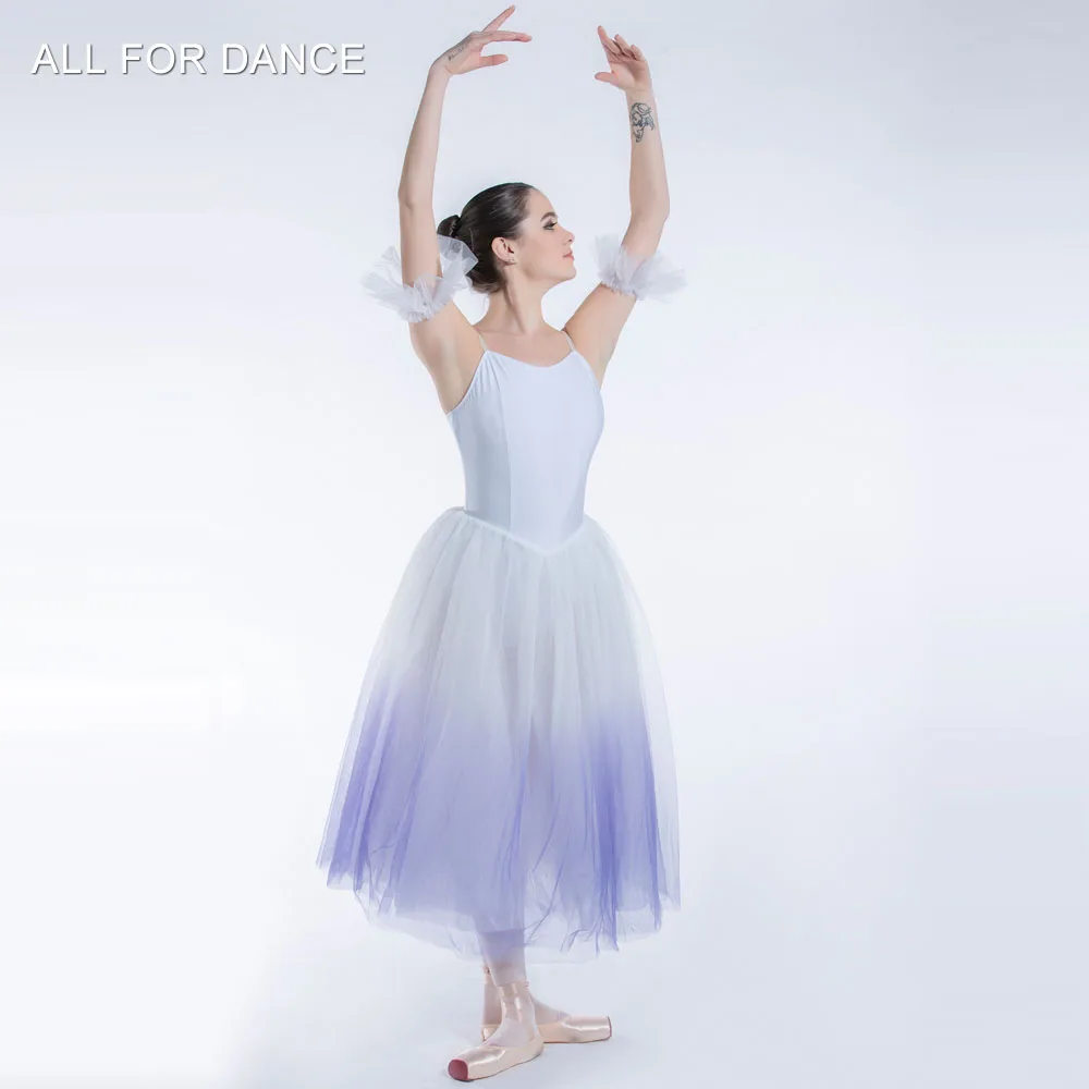 19335 Witte Spandex Lijfje Balle Tutu met Ombre Paarse Lange Rok Meisje & Vrouwen Stage Performance Ballet Kostuum Ballerina Tutu