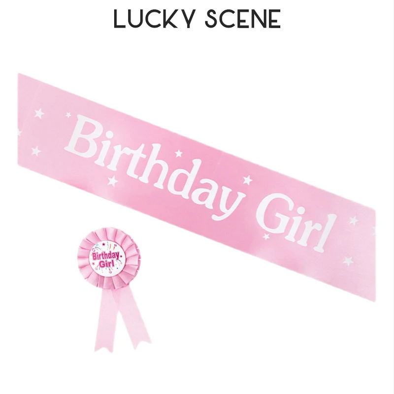 Birthday Party Decorations Tinling Cloth Material Rose Red Pink Blue Shoulder Strap Badge Girls Boys S01432