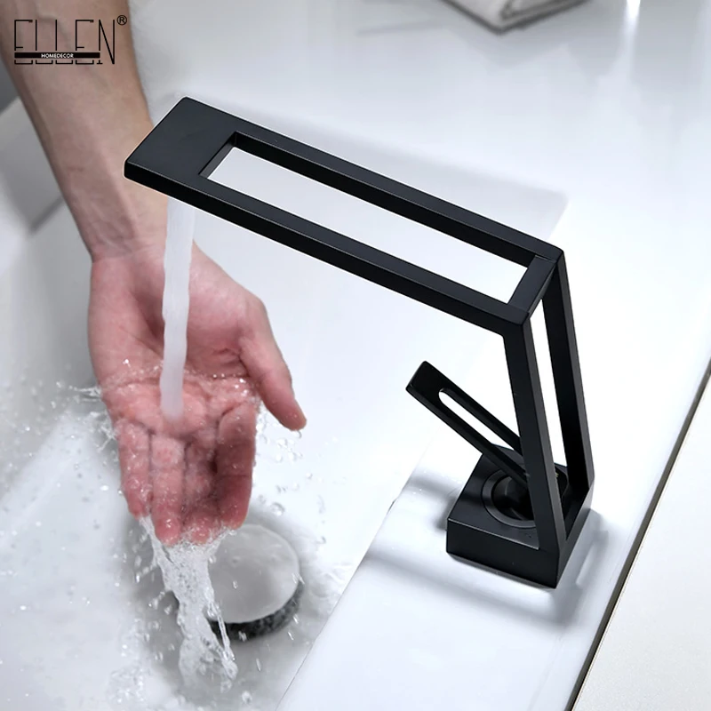 

ELLEN Hot Cold Basin Sink Faucet Black Deck Mounted Water Mixer Faucets Bathroom Crane Tap Torneira ELF1409