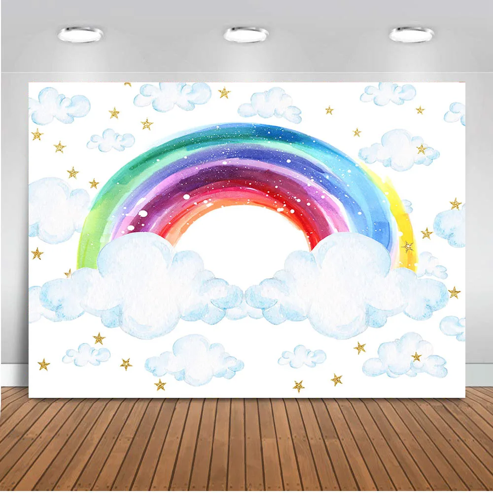 

White Cloud Rainbow Backdrop for photography Newborn Baby Background for photo studio Baby portrait Photographic Supplies Prop