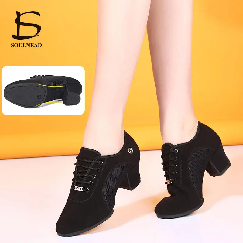 Latin Dance Shoes Woman Salsa Ballroom Dancing Shoes Women Practice Dance Shoes Middle Heel Ladies Modern Jazz Dance Sneakers