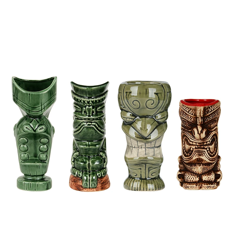 Aixiangru Ceramic Tiki Mug Chiefofficer Green Tribe/Rock Tiki Cups Chiefofficer's Cocktail Bar Glass Water Mug Wine Glasses