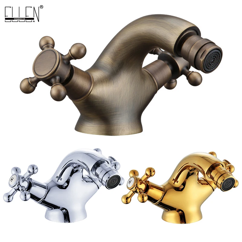 

ELLEN Bidet Faucet Hot Cold Water Tap Deck Mounted Antique Bronze Mixer Crane Gold ELK7429