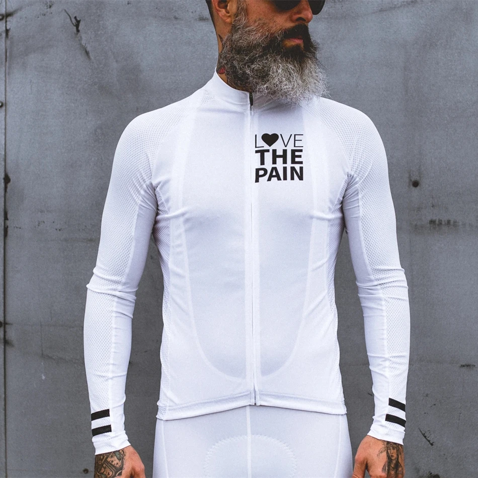 Love The Pain White Cycling Jersey Suit Usa Ciclismo Team Clothing 2022 Mens Shirt Long Sleeve Bib Shorts Road Bike Tri Suit Mtb