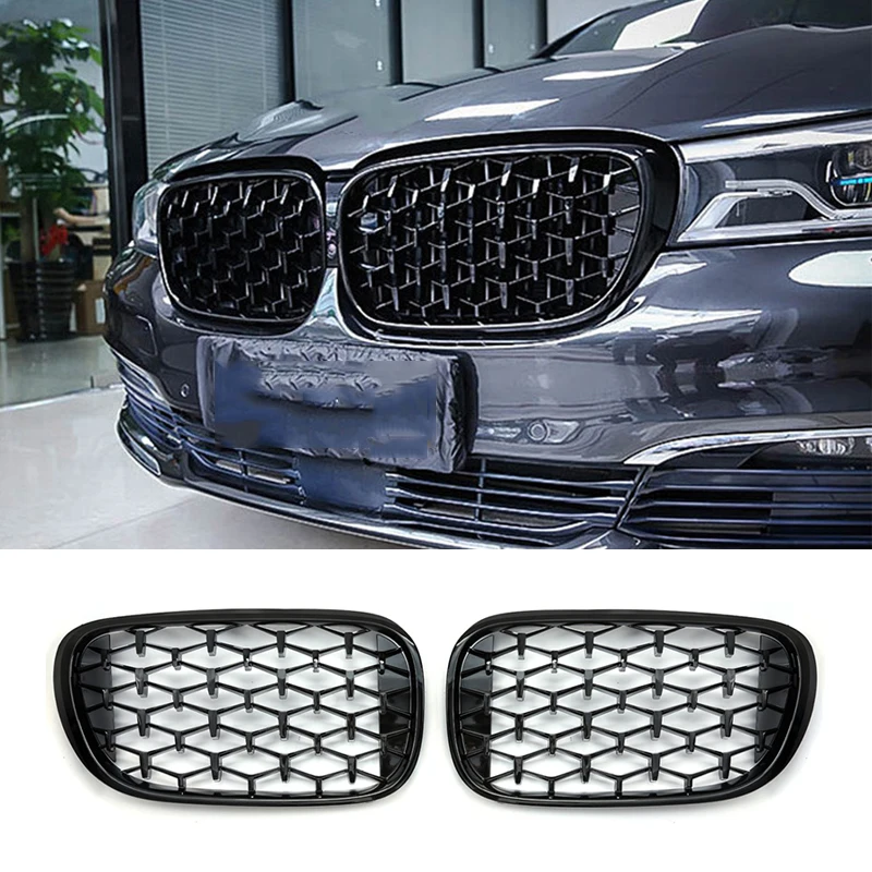 A Pair For BMW 7 Series G11 G12 2016-2020 Diamond Grills Front Kidney Grille Racing Grilles Replacements Car Styling